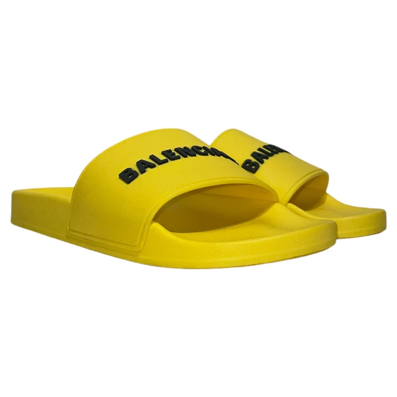 Trendy Formal Shoes BALENCIAGA/Sandals/US 7/Nylon/YEL/Slip-on/PLAIN FONT YELLOW SLIDES