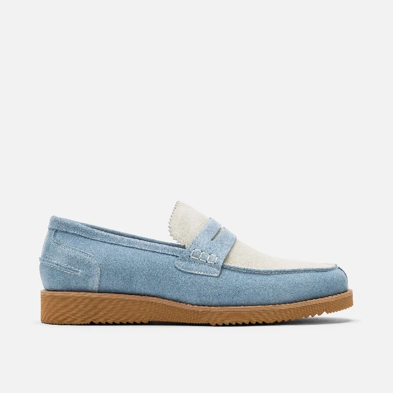 Durable Running Sandals Abe Baby Blue Suede Penny Loafers