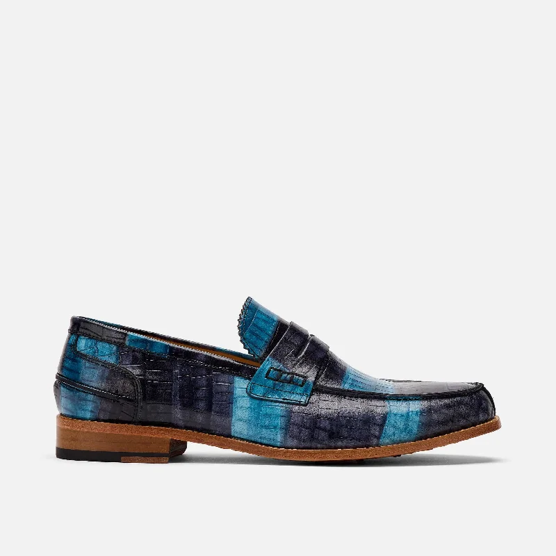 Comfortable High Heel Sandals Abe Blue Haze Leather Penny Loafers