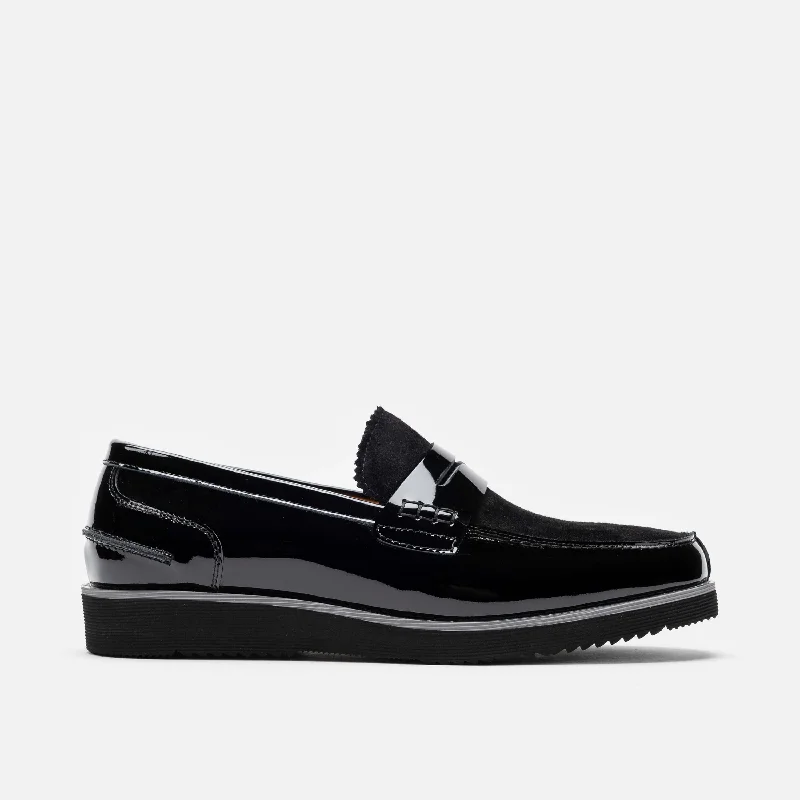 Stylish Platform Boots Abe Black Patent Leather Penny Loafers