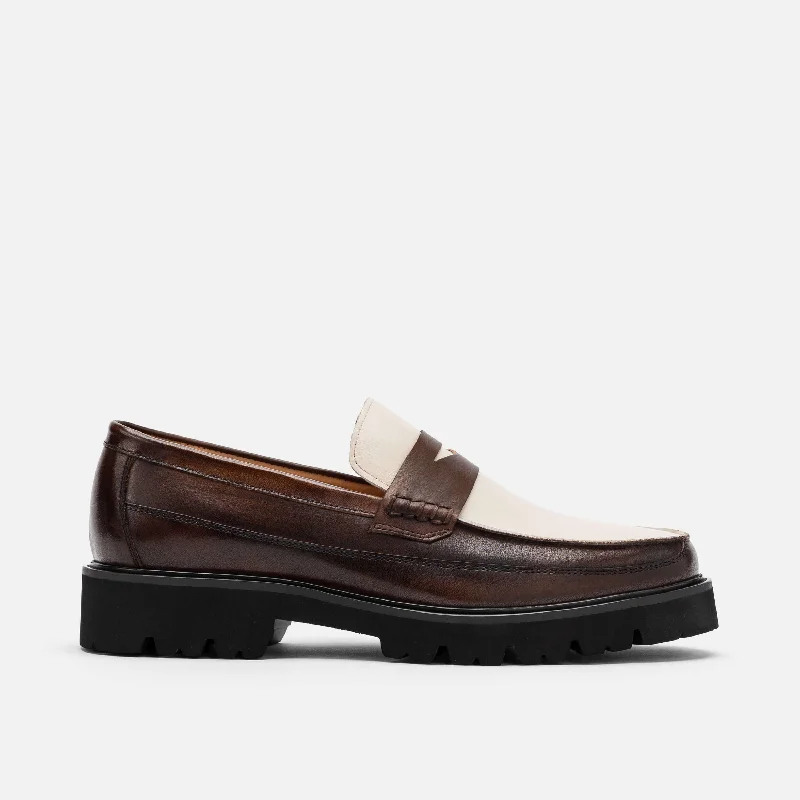 Running Footwear Sale Adler Brown/White Leather Lug Penny Loafers