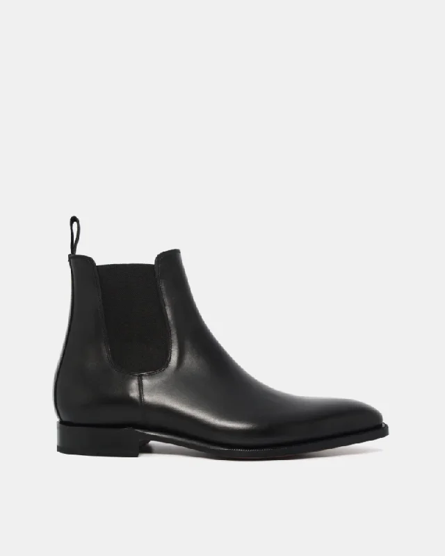 Comfortable Heeled Shoes Black Calf Leather Chelsea Boot