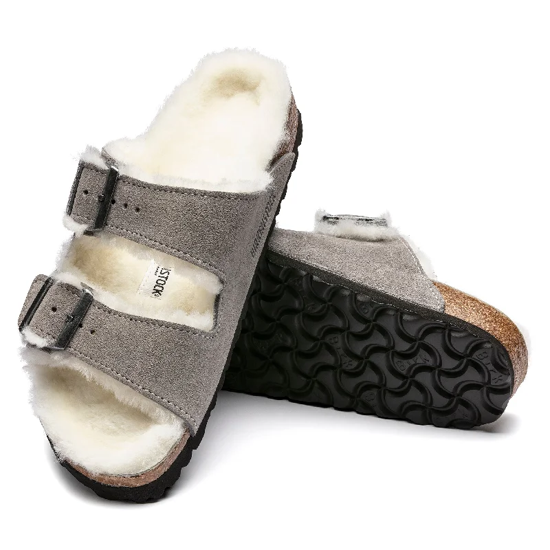 Slip-On Shoes For Men Birkenstock Arizona Shearling Suede Leather Color: Stone Coin (MEDIUM/NARROW WIDTH) Slip-On Shoes For Men Birkenstock Arizona Shearling Suede Leather Color: Stone Coin (MEDIUM/NARROW WIDTH)