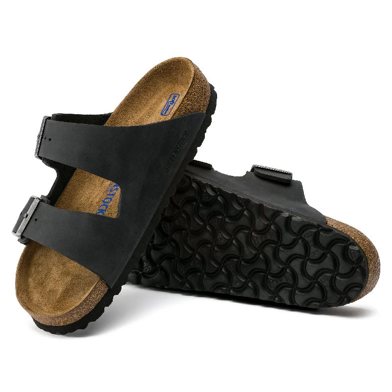 Casual Platform Shoes Birkenstock Arizona Soft Footbed Oiled Leather Color: Black