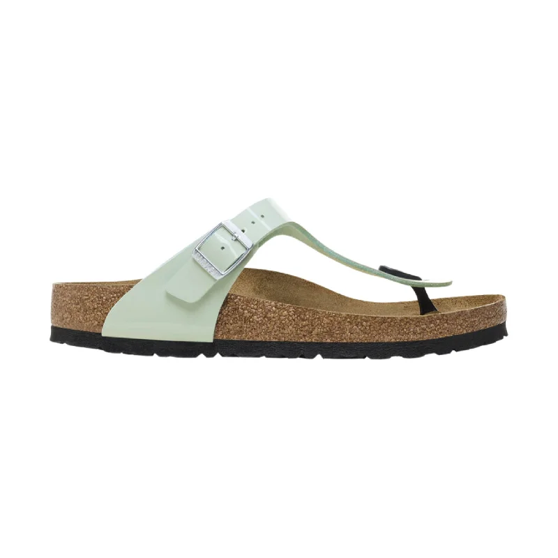 Designer Flip Flops Birkenstock Gizeh Birko Flor Patent Sandal - Surf Green