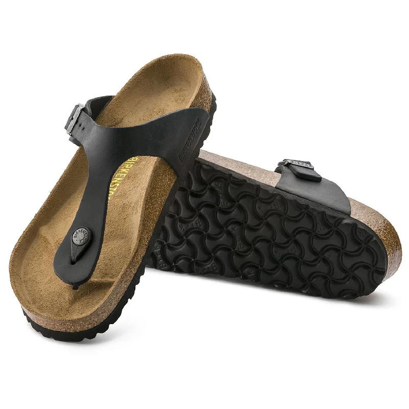 Sporty Casual Shoes Birkenstock Gizeh Oiled Leather Color: Black