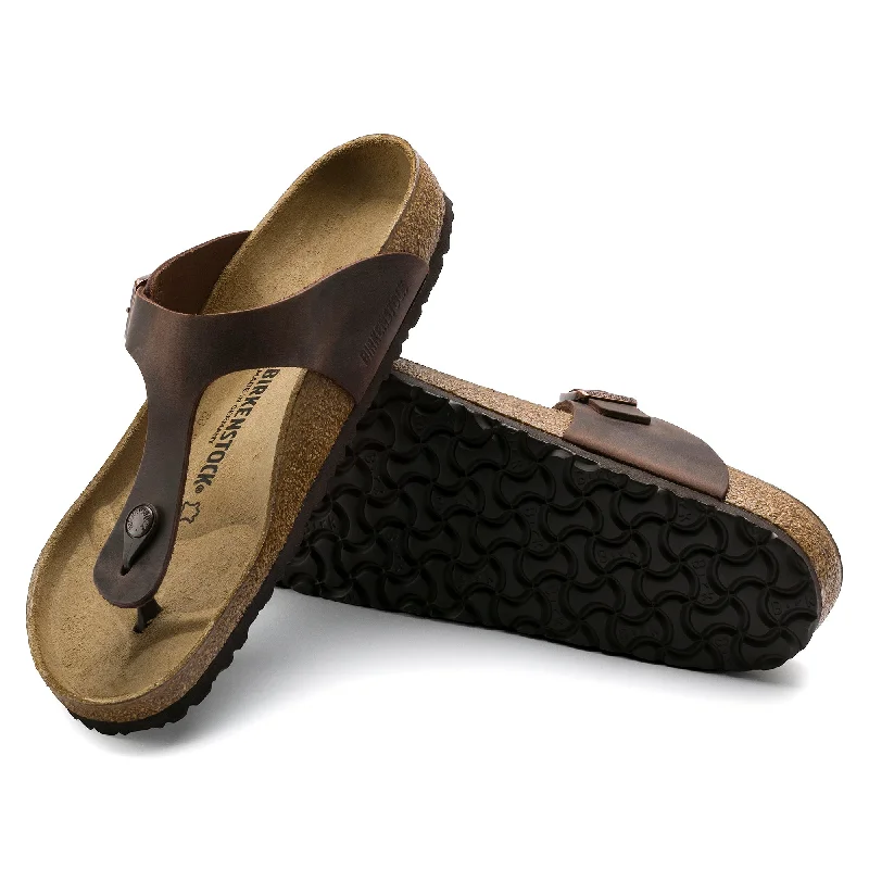 Comfortable Heeled Shoes Birkenstock Gizeh Oiled Leather Color: Habana