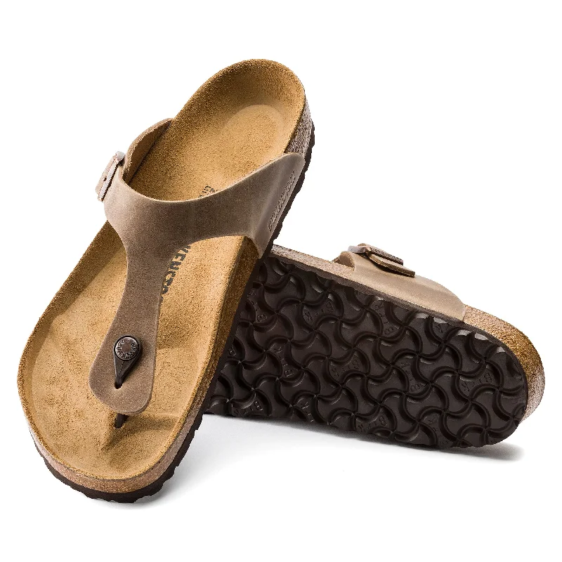Chic High Heels Collection Birkenstock Gizeh Oiled Leather Color: Tobacco Brown
