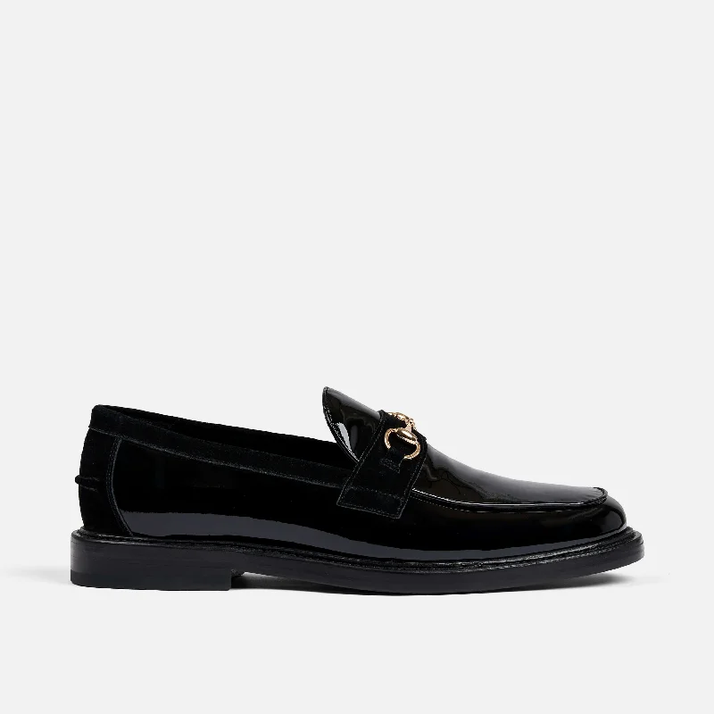 Stylish Hiking Boots For Sale Boardwalk Black Patent Leather Horse-Bit Loafers