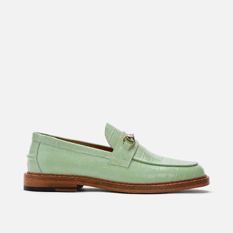 Fashionable Running Boots Online Boardwalk Mint Croc Leather Horse-Bit Loafers