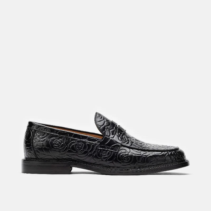 Designer Running Shoes For Sale Calum Black Floral Leather Penny Loafers