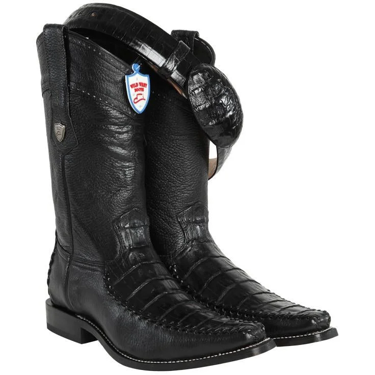 Best Hiking Boots For Winter Wild West Boots #278t8205 Men's | Color Black | Wild West Boots-Men's Caiman Belly With Deer Cowboy Boots Best Hiking Boots For Winter Wild West Boots #278t8205 Men's | Color Black | Wild West Boots-Men's Caiman Belly With Deer Cowboy Boots