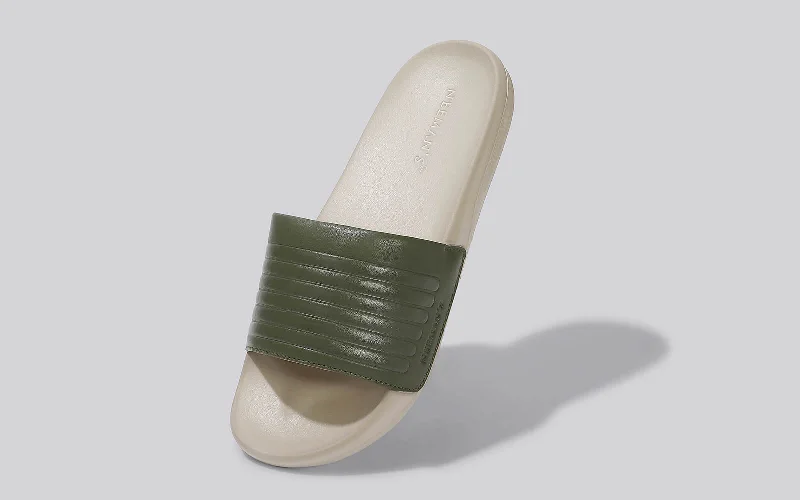 Comfortable Dress Flats FootBed Slides for Men : Olive Beige