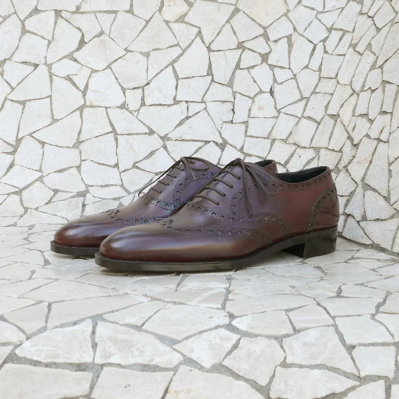Designer Boots For Hiking Full Brogue Wingtip Oxford- Marron Mediterraneo
