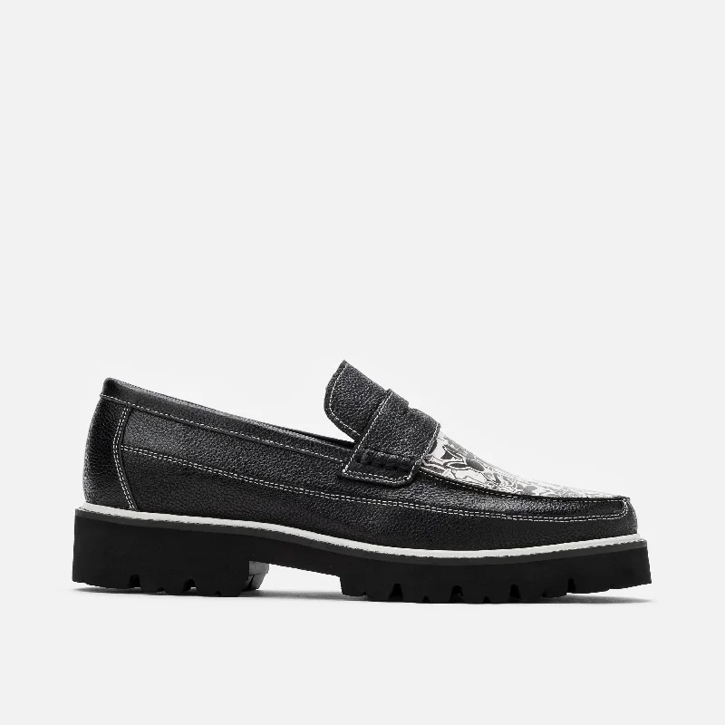 Comfortable Lace-Up Boots Kodone 'Scribble' Black Leather Lug Penny Loafers