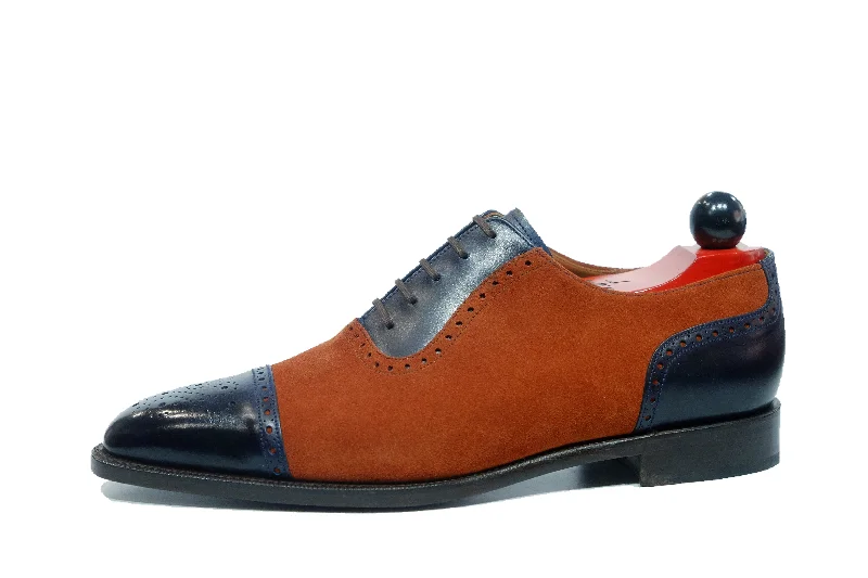 High Fashion Work Boots Mathew - MTO - Navy Museum Calf / Rust Suede - LPB Last - Single Leather Sole High Fashion Work Boots Mathew - MTO - Navy Museum Calf / Rust Suede - LPB Last - Single Leather Sole