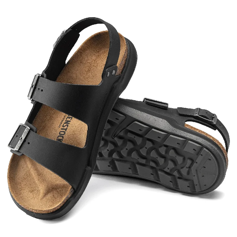 Comfortable Sandals For Summer Men's Birkenstock Milano Rugged Oiled Leather Color: Black Comfortable Sandals For Summer Men's Birkenstock Milano Rugged Oiled Leather Color: Black