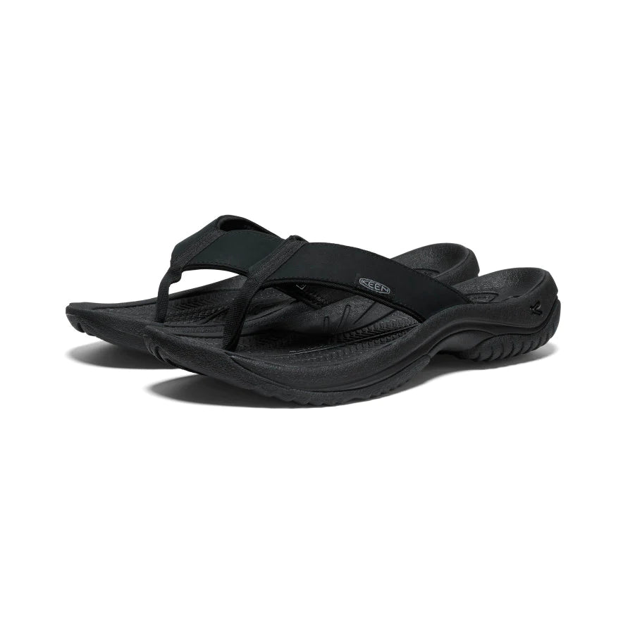 Comfortable Hiking Footwear Sale Men's Keen Kona Leather Flip Flop Color: Black/ Steel Grey Comfortable Hiking Footwear Sale Men's Keen Kona Leather Flip Flop Color: Black/ Steel Grey