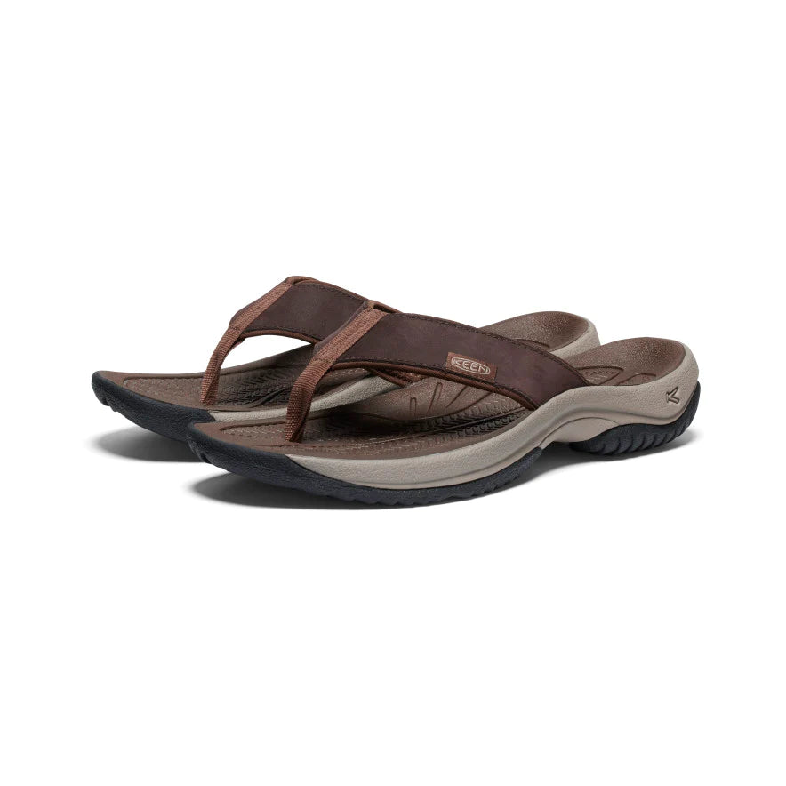 Comfortable Outdoor Footwear Men's Keen Kona Leather Flip Flop Color: Java / Dark Earth Comfortable Outdoor Footwear Men's Keen Kona Leather Flip Flop Color: Java / Dark Earth