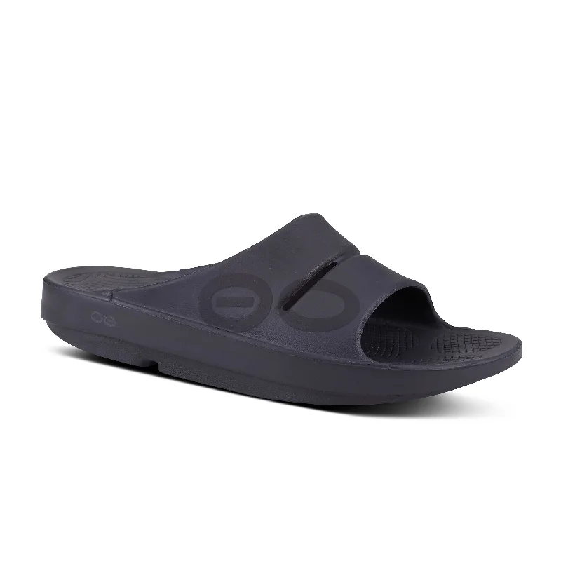 Casual Running Footwear Sale Men's Oofos OOahh Sport Slide Sandal Color: Black Matte
