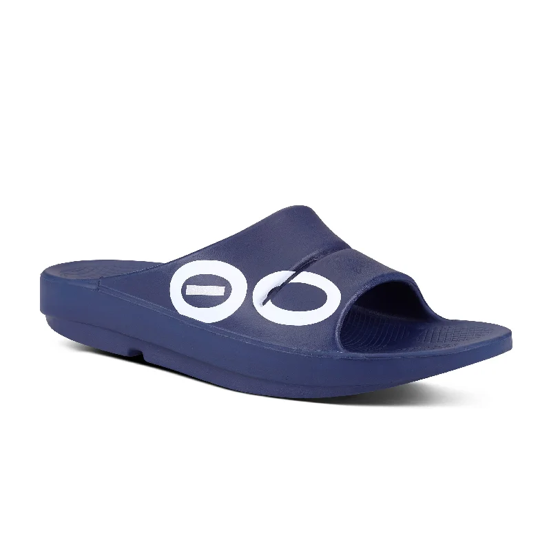 High Fashion Hiking Boots Men's Oofos OOahh Sport Slide Sandal Color: Navy