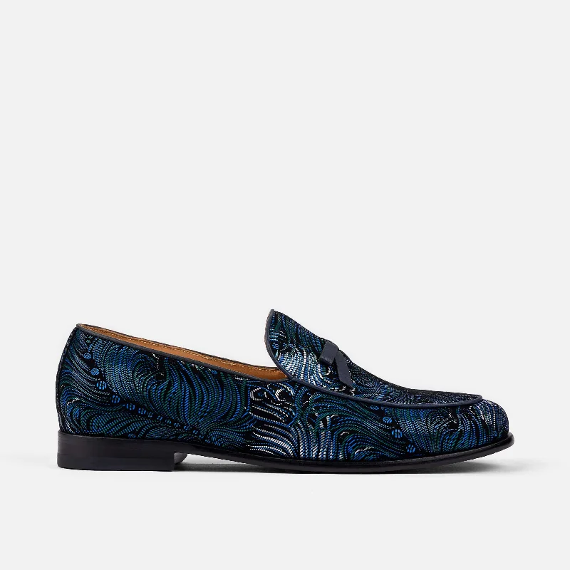 Fashionable Sports Boots For Sale Odell Navy Peacock Leather Belgian Loafers