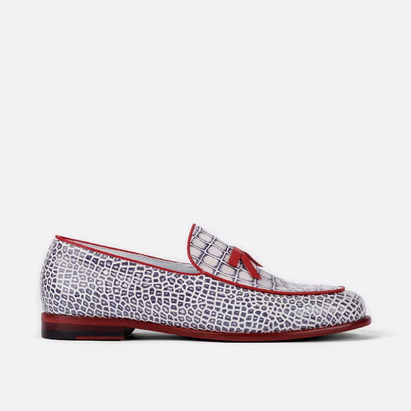 Stylish Winter Shoes For Sale Odell White Crocskin Leather Belgian Loafers