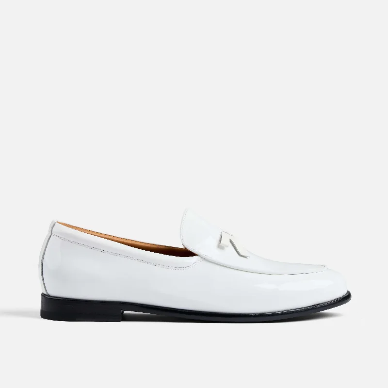 Trendy Sports Boots Odell White Patent Leather Belgian Loafers