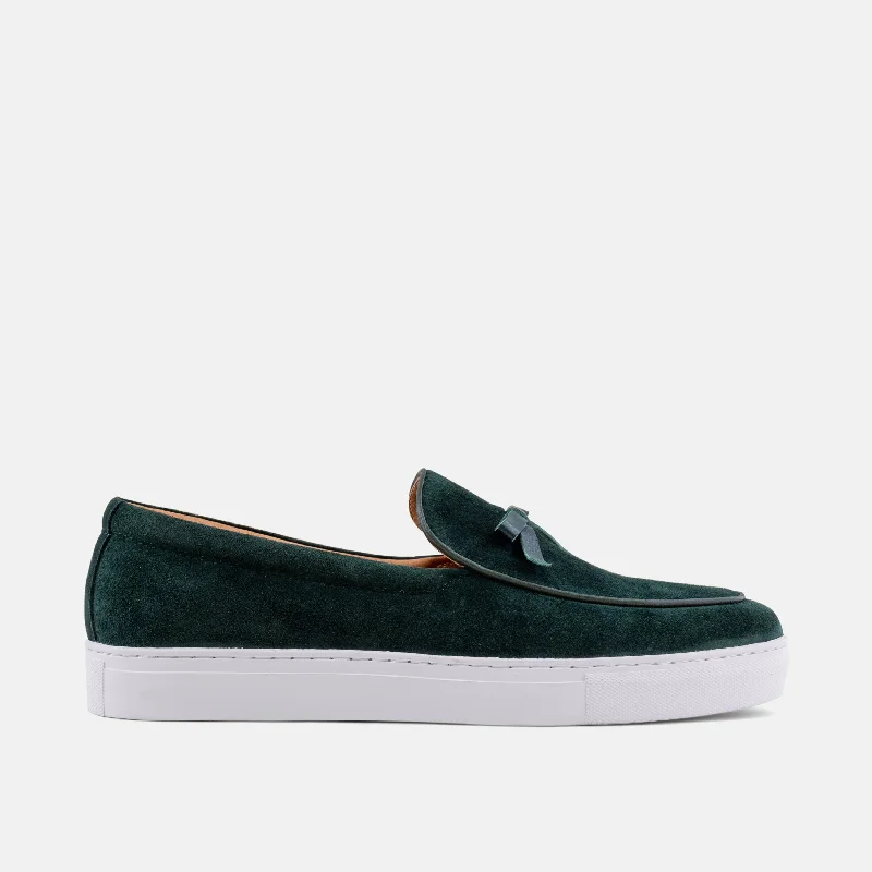 Trendy Snow Footwear Odell Sacramento Green Leather Belgian Loafer Sneakers