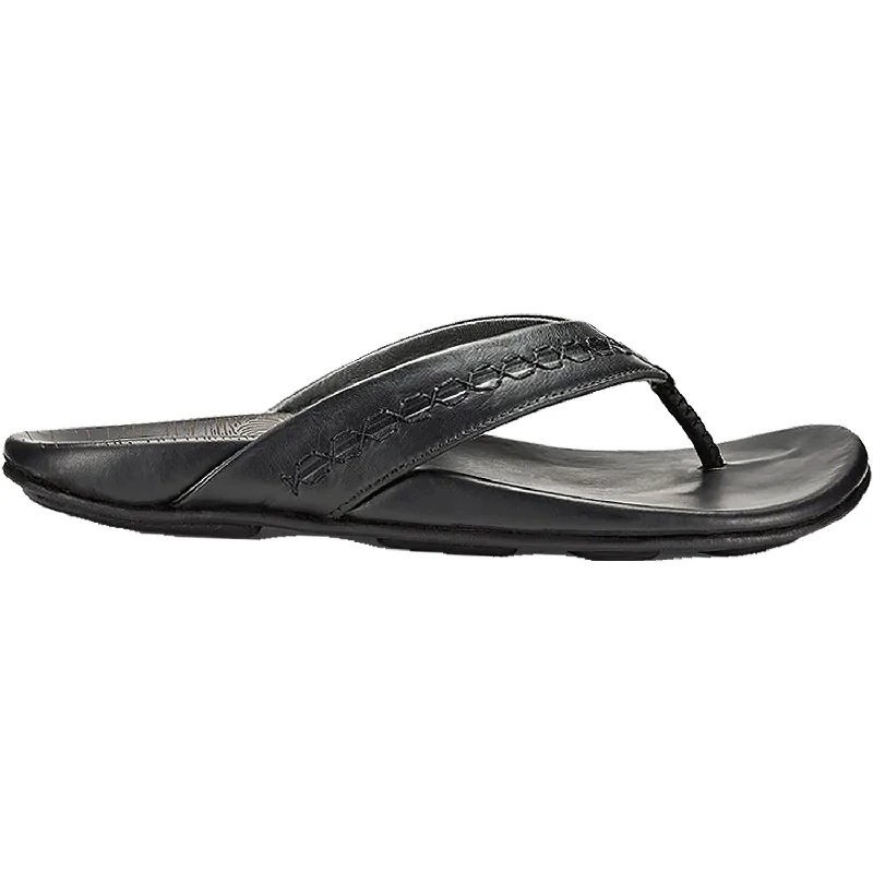 Comfortable Loafers For Work Men's OluKai Honoli'i Black/Black Leather