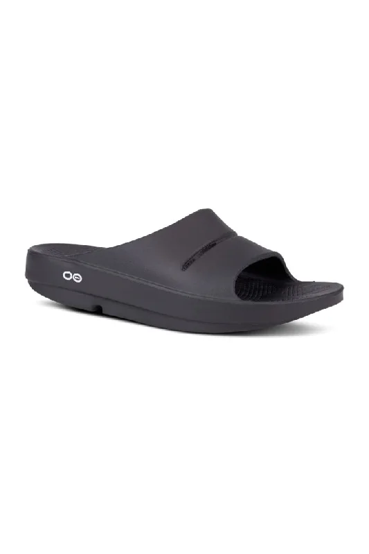 Comfortable Hiking Sandals Online Sale Oofos Unisex OOahh Black Slide Sandal