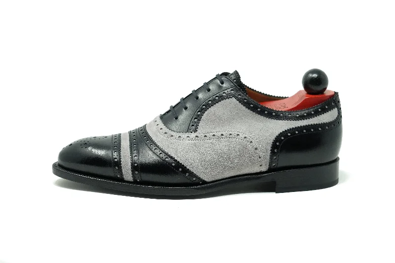Fashionable Hiking Shoes Phillips - MTO - Black Calf / Light Grey Suede - NGT Last - Single Leather Sole Fashionable Hiking Shoes Phillips - MTO - Black Calf / Light Grey Suede - NGT Last - Single Leather Sole