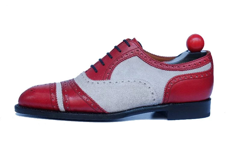 Outdoor Running Shoes Phillips - MTO - Red Calf / Pearl Grey Suede - NGT Last - Single Leather Sole Outdoor Running Shoes Phillips - MTO - Red Calf / Pearl Grey Suede - NGT Last - Single Leather Sole