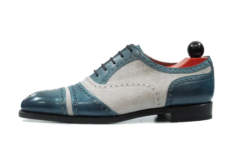 Trendy High Top Sneakers Phillips MTO - Shaded Teal Calf / Pearl Suede - NGT Last - Single Leather Sole Trendy High Top Sneakers Phillips MTO - Shaded Teal Calf / Pearl Suede - NGT Last - Single Leather Sole
