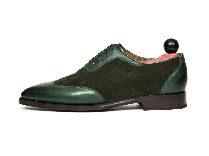 Designer Hiking Boots Rainier - MTO - Forest Green Calf / Forest Green Suede - LPB Last - Single Leather Sole Designer Hiking Boots Rainier - MTO - Forest Green Calf / Forest Green Suede - LPB Last - Single Leather Sole