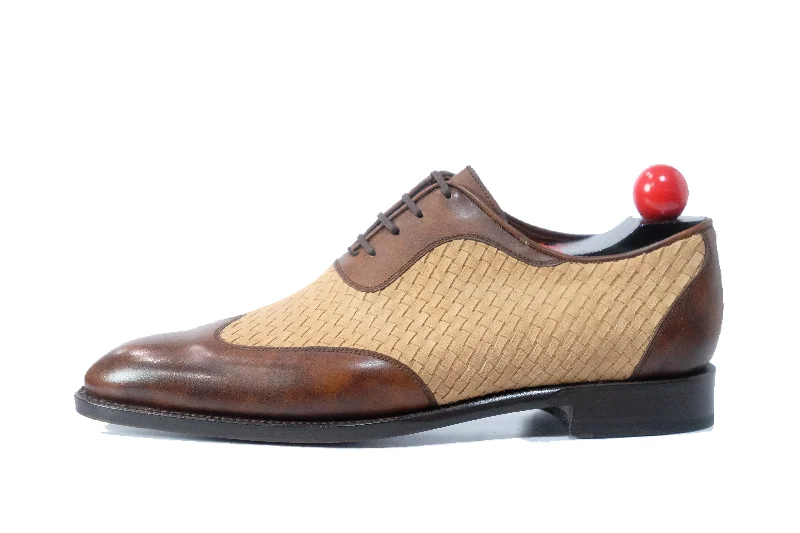 Comfortable Winter Sandals Rainier - MTO - Copper Museum Calf / Braided Nude Suede - SEA Last - Single Leather Sole Comfortable Winter Sandals Rainier - MTO - Copper Museum Calf / Braided Nude Suede - SEA Last - Single Leather Sole