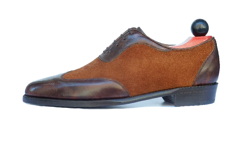 Sporty Hiking Shoes Rainier - MTO - Dark Brown Marble Patina / Snuff Suede - JKF Last - Single Leather Sole Sporty Hiking Shoes Rainier - MTO - Dark Brown Marble Patina / Snuff Suede - JKF Last - Single Leather Sole