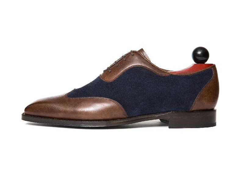 Formal Hiking Footwear Rainier - MTO - Walnut Museum Calf / Navy Suede - MGF Last - Single Leather Sole Formal Hiking Footwear Rainier - MTO - Walnut Museum Calf / Navy Suede - MGF Last - Single Leather Sole