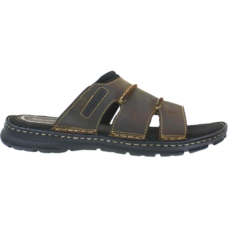 Comfortable Loafers For Men Men's Rockport Darwyn Slide Brown Leather