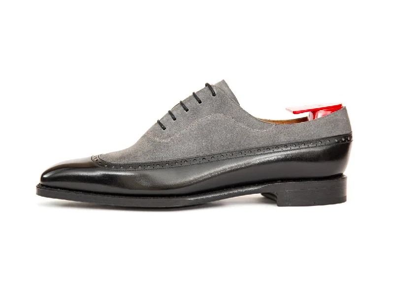 Comfortable Dress Flats Sebastien - MTO - Black Calf / Light Grey Suede - LPB Last - Single Leather Sole