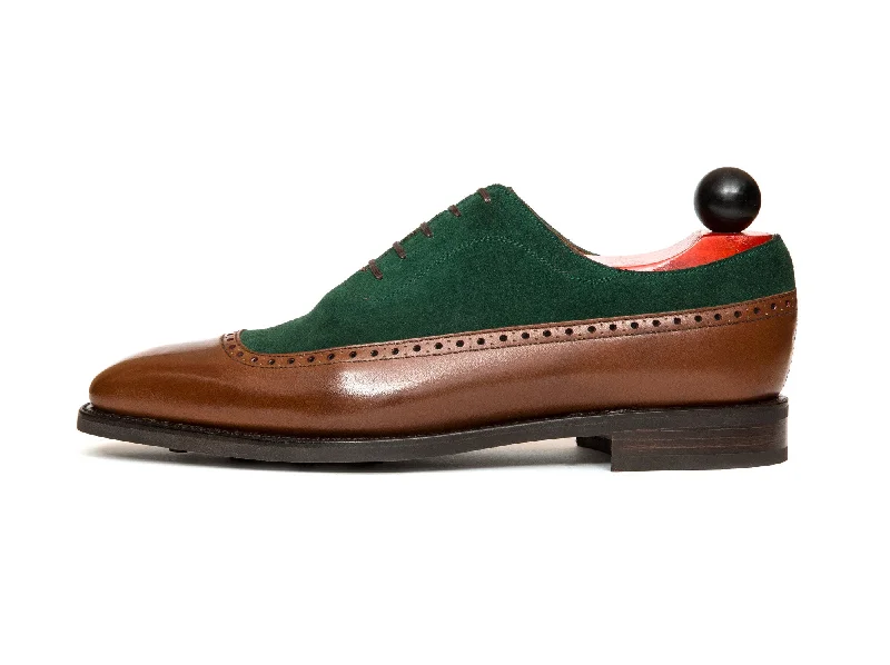 Durable Running Sandals Sebastien - MTO - Caramel Calf / Bottle Green Suede - LPB Last - Country Rubber Sole