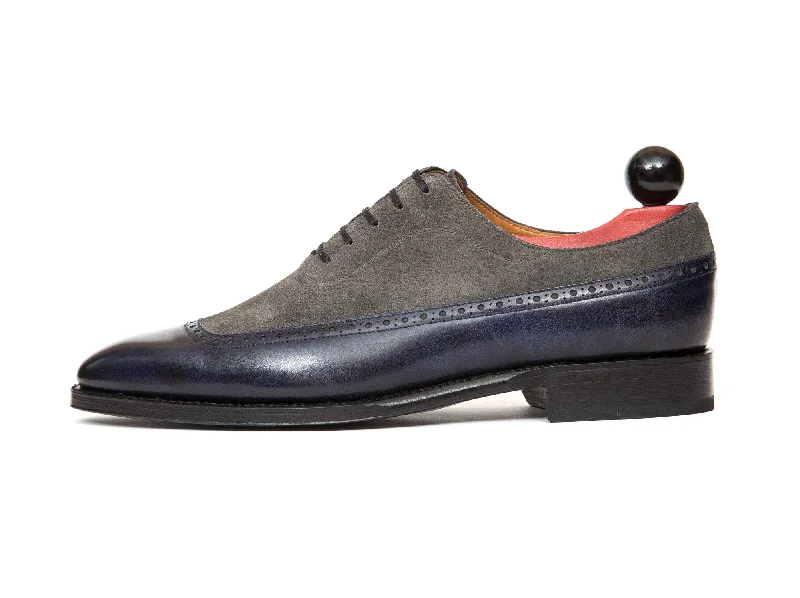 Comfortable Hiking Footwear Sebastien - MTO - Navy Museum Calf / Mid Grey Suede - LPB Last - Single Leather Sole