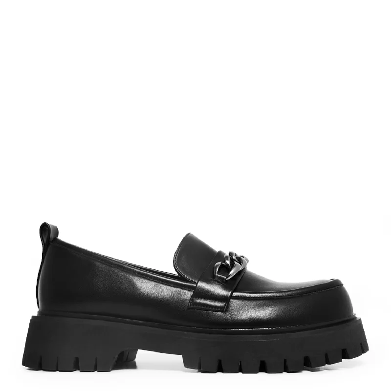 Comfortable Lace-Up Boots Shenron Men's Chain Black Loafers