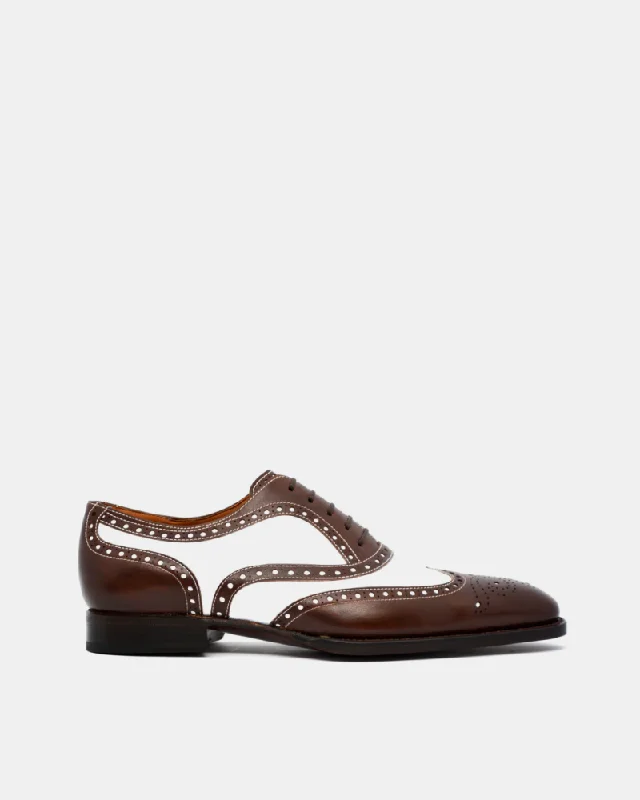 Casual Walking Footwear Spectator Oxford Shoe in Brown and White