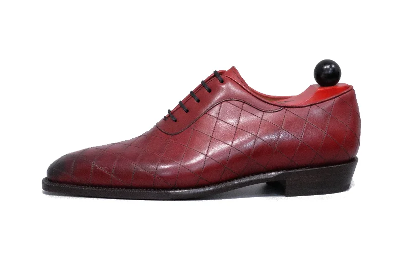 High Fashion Dress Shoes Spokane - MTO - Burnished Quilted Burgundy Calf - LPB Last - Single Leather Sole