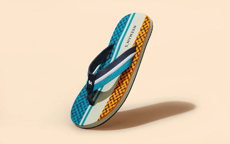 Stylish Flip Flops For Hiking Striped Fusion Flips : Teal-Ivory-Orange