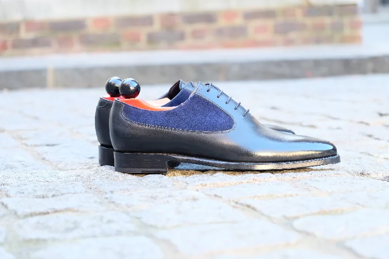 Trendy Lace-Up Boots Tacoma - MTO - Black Calf / Navy Suede - JKF Last - Single Leather Sole Trendy Lace-Up Boots Tacoma - MTO - Black Calf / Navy Suede - JKF Last - Single Leather Sole