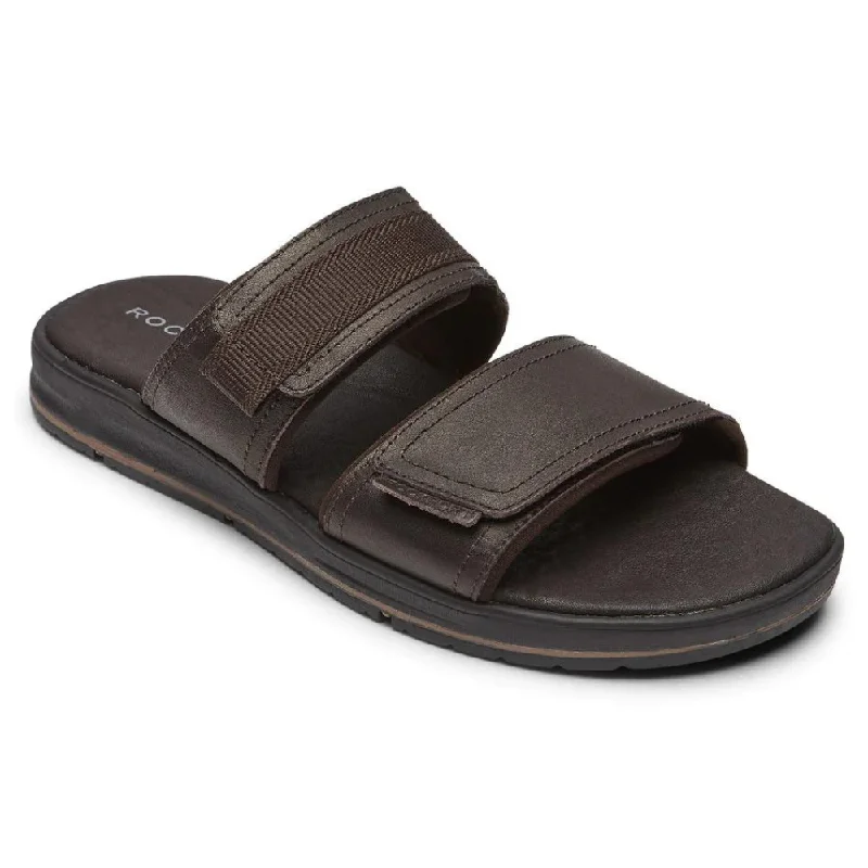 Fashionable Sneakers Collection Rockport Lucky Bay Dress Slide Brown Leather Sandal (Men's)