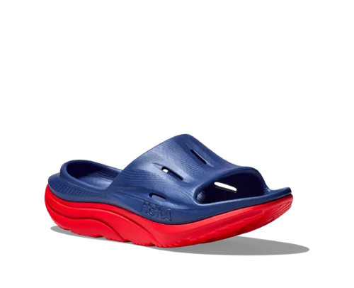 Comfortable Hiking Footwear Hoka Ora Recovery Slide Bellwether Blue Red Alert Unisex