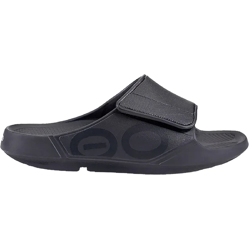Durable Hiking Sandals Unisex OOFOS OOahh Sport Flex Black Matte Synthetic